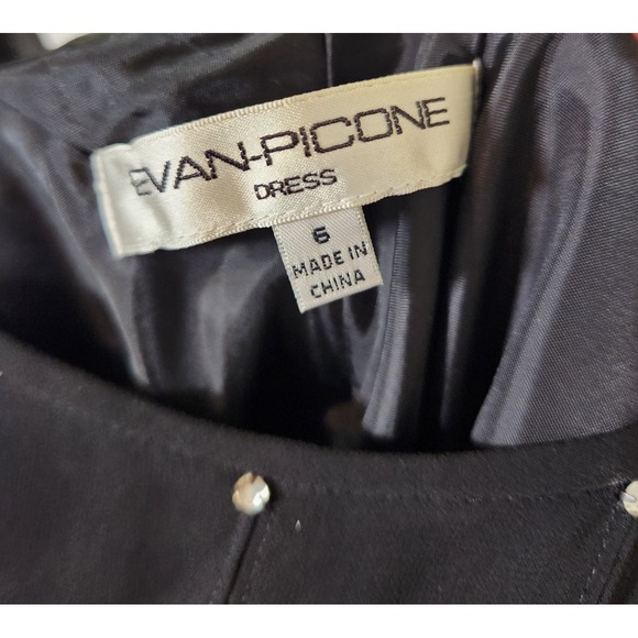 NWT Evan-Picone Embellished Rhinestone Black Illusion Chiffon Cocktail Dress 6 - Picture 6 of 8